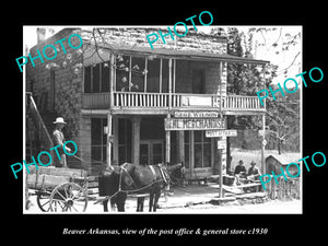 OLD LARGE HISTORIC PHOTO OF BEAVER ARKANSAS, THE POST OFFICE & STORES c1930