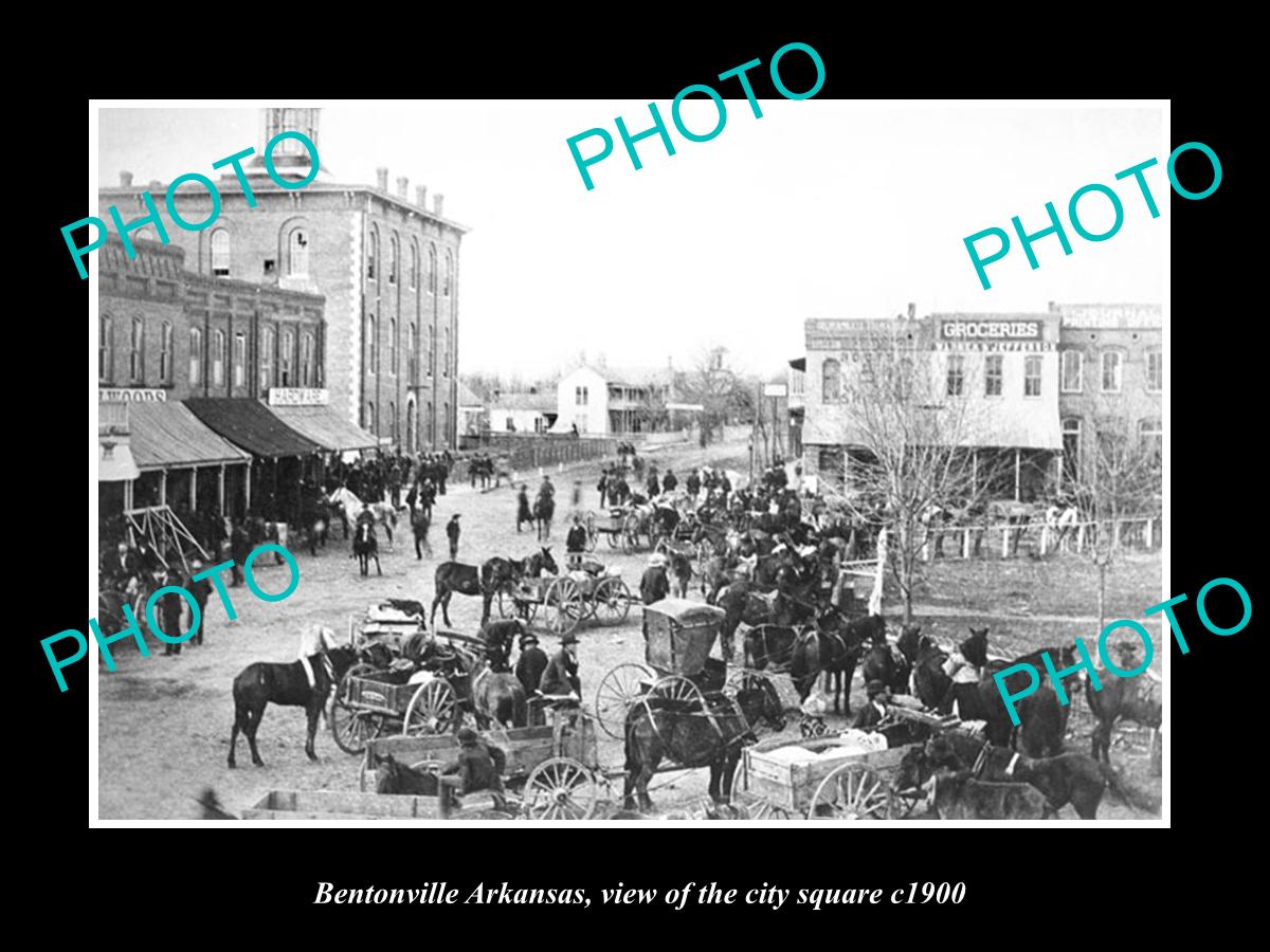 OLD LARGE HISTORIC PHOTO OF BENTONVILLE ARKANSAS, VIEW OF THE CITY SQUARE c1900