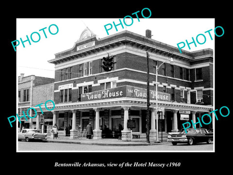 OLD LARGE HISTORIC PHOTO OF BENTONVILLE ARKANSAS, VIEW OF THE HOTEL MASSEY c1960