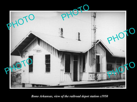 OLD LARGE HISTORIC PHOTO OF BONO ARKANSAS, VIEW OF THE RAILROAD DEPOT c1950