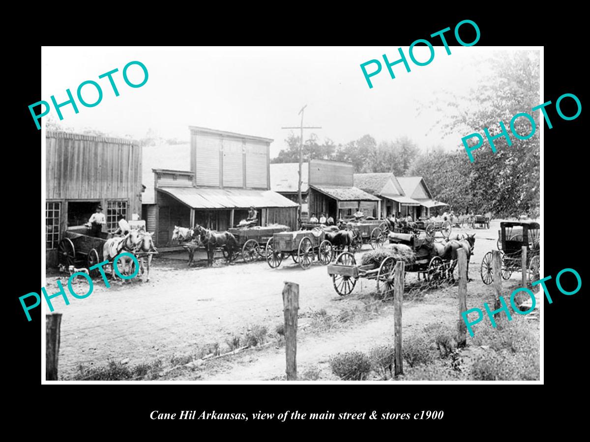 OLD LARGE HISTORIC PHOTO OF CANE HILL ARKANSAS, VIEW OF MAIN St & STORES c1900