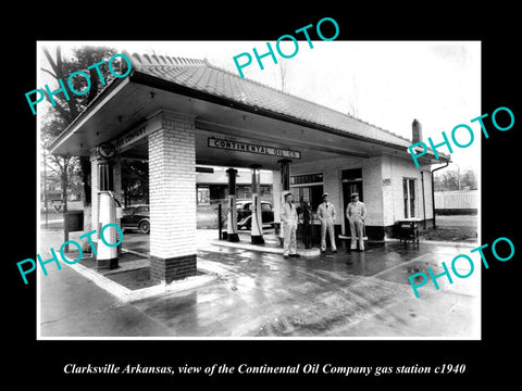 OLD HISTORIC PHOTO OF CLARKSVILLE ARKANSAS, THE CONTINENTAL OIL GAS STATION 1940