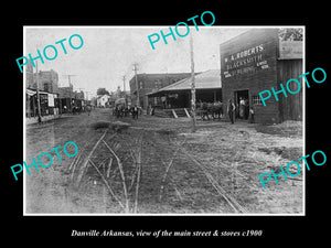 OLD LARGE HISTORIC PHOTO OF DANVILLE ARKANSAS, THE MAIN St & STORES c1900