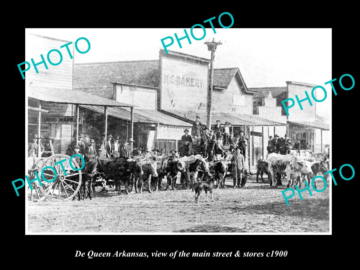 OLD LARGE HISTORIC PHOTO OF DE QUEEN ARKANSAS, VIEW OF THE MAIN St & STORES 1900