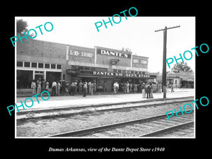 OLD LARGE HISTORIC PHOTO OF DUMAS ARKANSAS, VIEW OF THE DANTE DEPOT STORE c1940