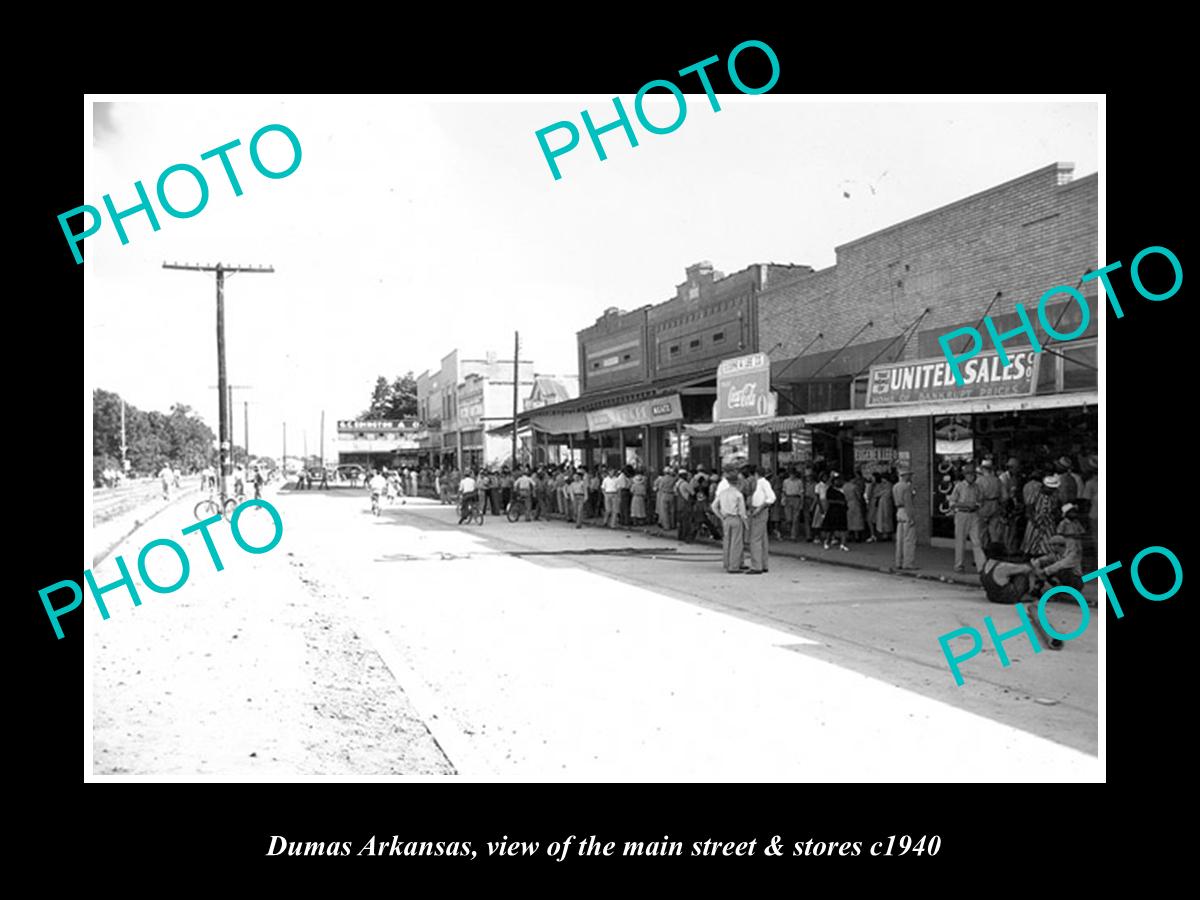 OLD LARGE HISTORIC PHOTO OF DUMAS ARKANSAS, VIEW OF THE MAIN St & STORES c1940