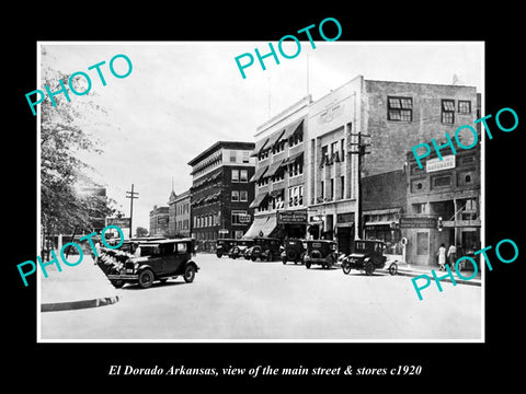 OLD LARGE HISTORIC PHOTO OF EL DORADO ARKANSAS, THE MAIN St & STORES c1920