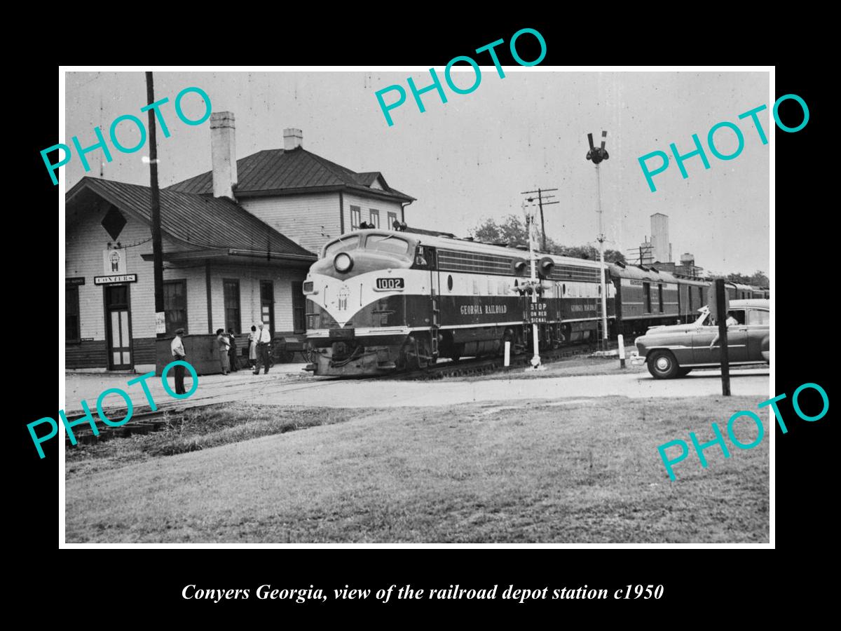 OLD LARGE HISTORIC PHOTO OF CONYERS GEORGIA, THE RAILROAD DEPOT STATION c1950