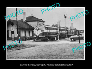 OLD LARGE HISTORIC PHOTO OF CONYERS GEORGIA, THE RAILROAD DEPOT STATION c1950