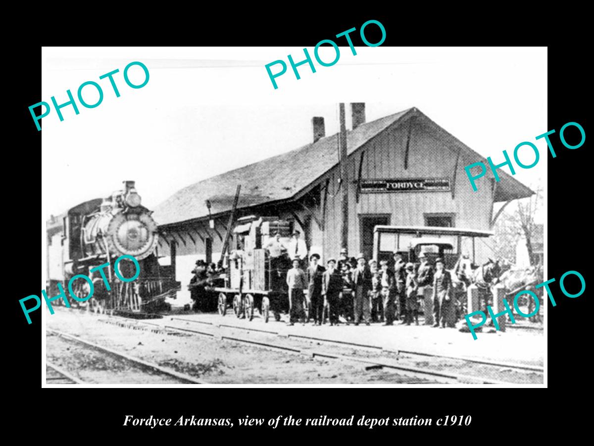 OLD LARGE HISTORIC PHOTO OF FORDYCE ARKANSAS, THE RAILROAD DEPOT STATION c1910