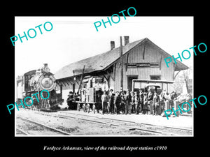 OLD LARGE HISTORIC PHOTO OF FORDYCE ARKANSAS, THE RAILROAD DEPOT STATION c1910