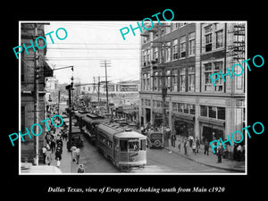 OLD LARGE HISTORIC PHOTO OF DALLAS TEXAS, VIEW OF ERVAY STREET & STORES c1920