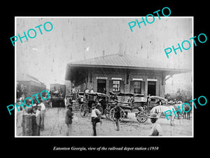 OLD LARGE HISTORIC PHOTO OF EATONTON GEORGIA, THE RAILROAD DEPOT STATION c1910