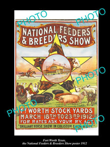 OLD LARGE HISTORIC PHOTO OF FORT WORTH TEXAS, THE BREEDERS SHOW POSTER c1912