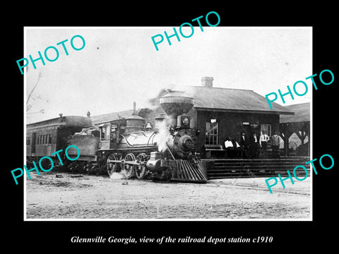 OLD LARGE HISTORIC PHOTO OF GLENNVILLE GEORGIA, THE RAILROAD DEPOT STATION c1910