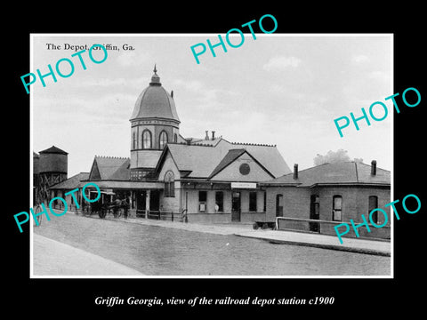 OLD LARGE HISTORIC PHOTO OF GRIFFIN GEORGIA, THE RAILROAD DEPOT STATION c1900