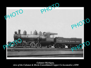 OLD HISTORIC PHOTO OF CALUMET MICHIGAN THE C&H COPPER Co RAILWAY TRAIN c1890