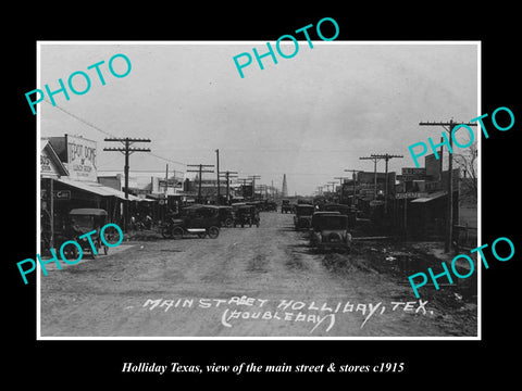 OLD LARGE HISTORIC PHOTO OF HOLLIDAY TEXAS, THE MAIN STREET & STORES c1915