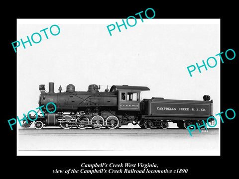 OLD HISTORIC PHOTO OF CAMPBELLS CREEK WEST VIRGINIA RAILWAY Co TRAIN c1890