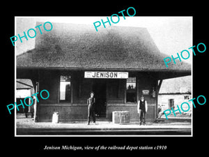 OLD LARGE HISTORIC PHOTO OF JENISON MICHIGAN, THE RAILROAD DEPOT STATION c1910