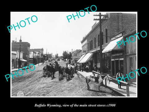 OLD LARGE HISTORIC PHOTO BUFFALO WYOMING, VIEW OF THE MAIN STREET & STORES c1900