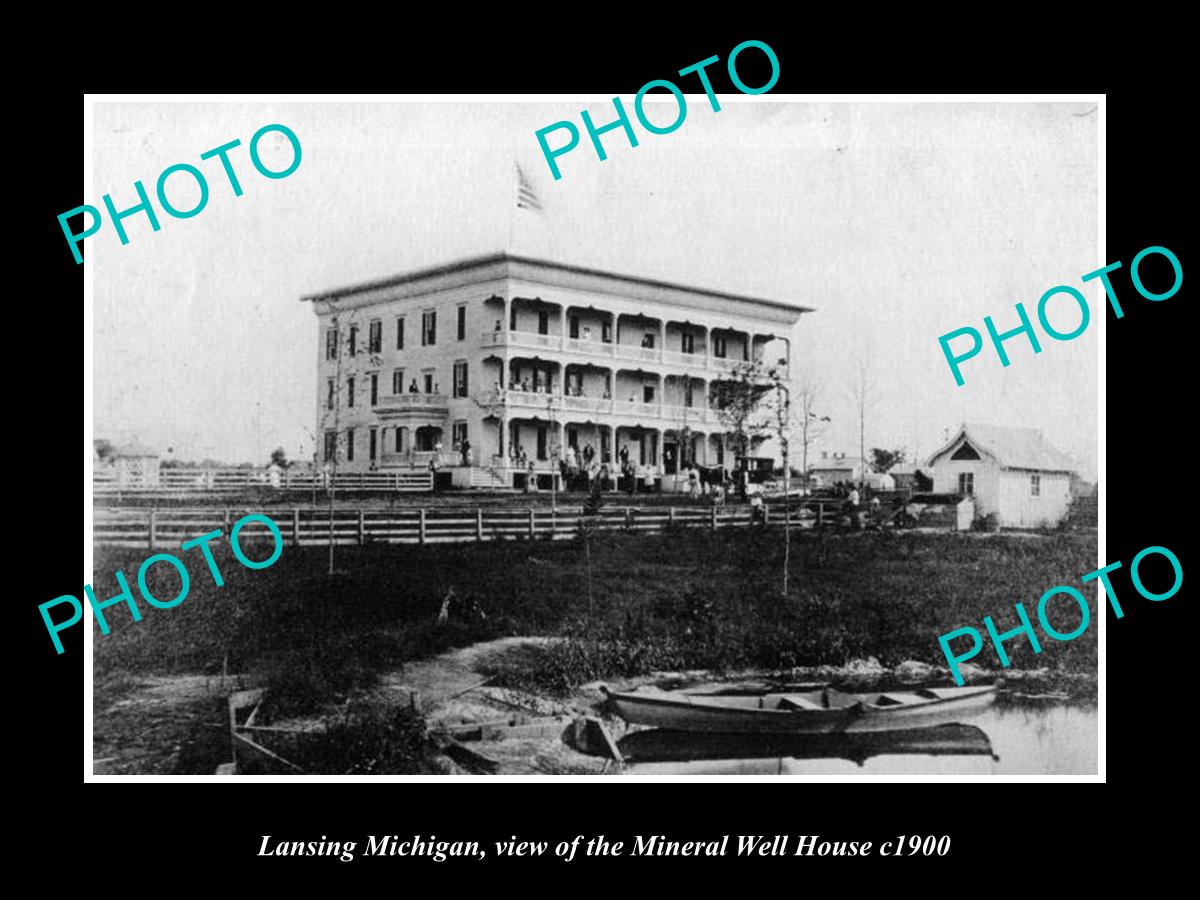 OLD LARGE HISTORIC PHOTO OF LANSING MICHIGAN, THE MINERAL WELL HOUSE c1900