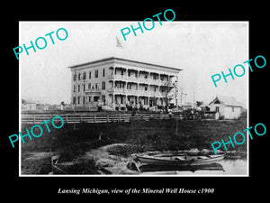 OLD LARGE HISTORIC PHOTO OF LANSING MICHIGAN, THE MINERAL WELL HOUSE c1900