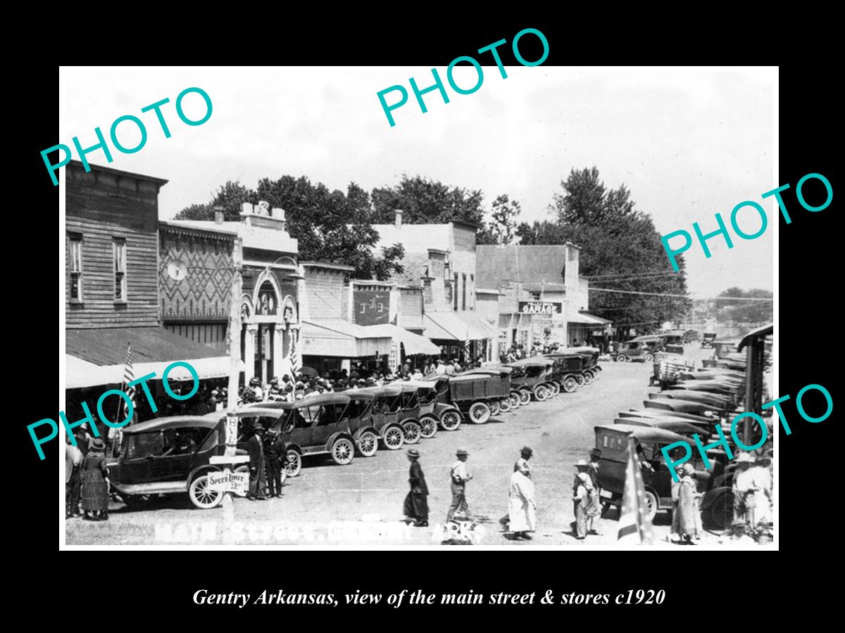 OLD LARGE HISTORIC PHOTO OF GENTRY ARKANSAS, THE MAIN STREET & STORES c1920