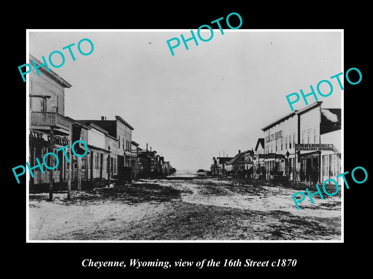 OLD LARGE HISTORIC PHOTO CHEYENNE WYOMING, VIEW OF THE 16th St STORES c1870