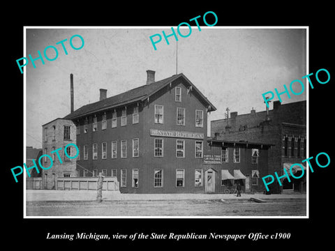 OLD LARGE HISTORIC PHOTO OF LANSING MICHIGAN, THE REPUBLIC NEWSPAPER Co c1900