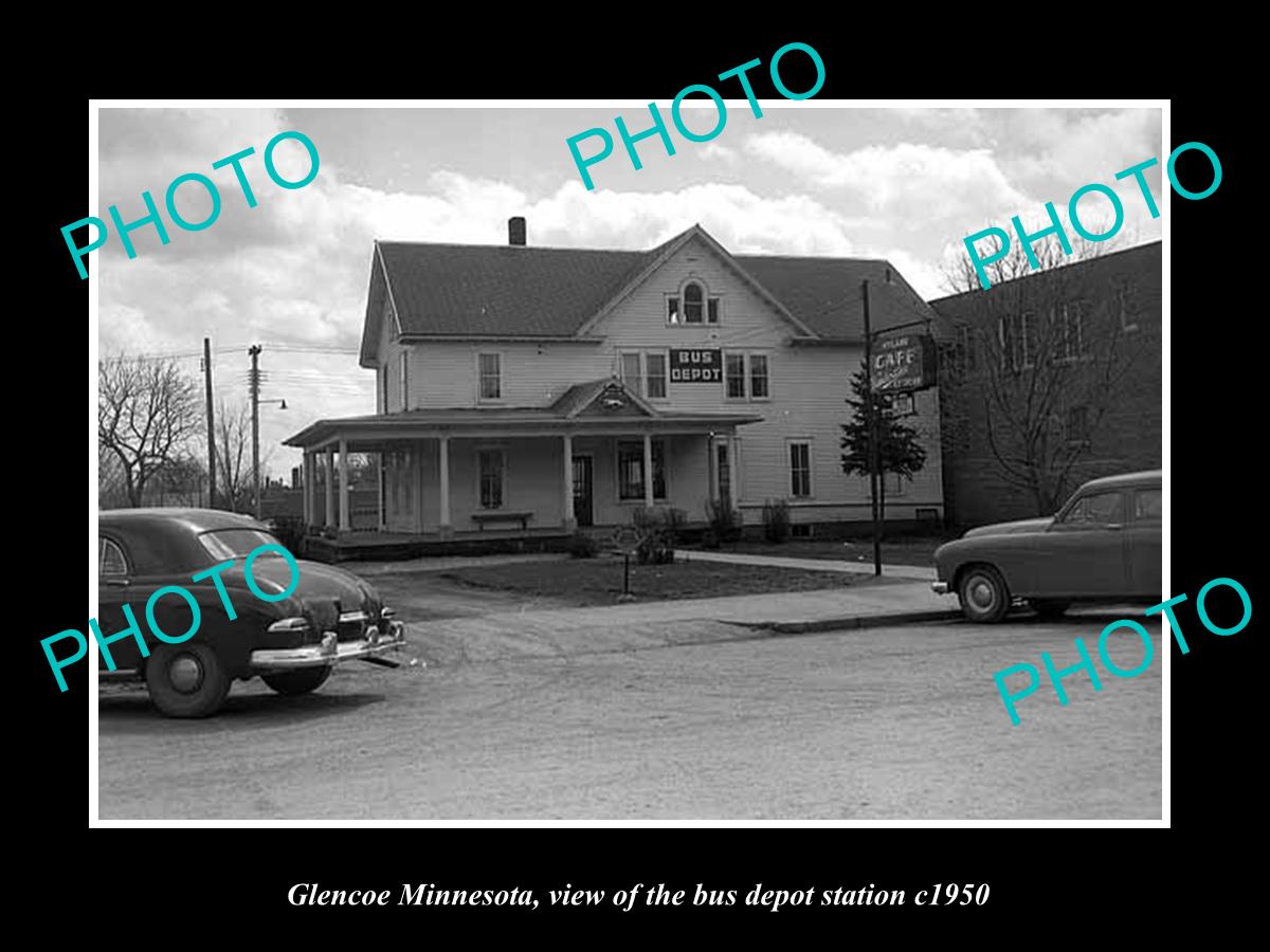 OLD LARGE HISTORIC PHOTO OF GLENCOE MINNESOTA, THE BUS DEPOT STATION c1950