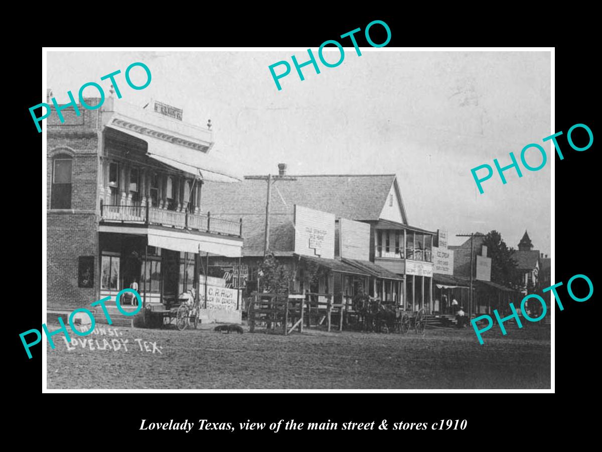 OLD LARGE HISTORIC PHOTO OF LOVELADY TEXAS, THE MAIN STREET & STORES c1910