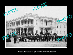 OLD LARGE HISTORIC PHOTO OF HARRISON ARKANSAS, THE BAND AT THE PARK HOTEL c1900