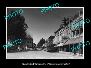 OLD LARGE HISTORIC PHOTO OF MONTICELLO ARKANSAS, THE TOWN SQUARE & STORES c1950