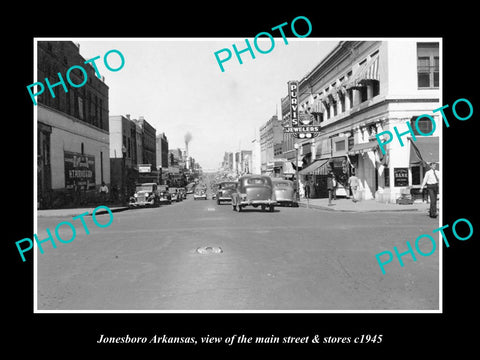 OLD LARGE HISTORIC PHOTO OF JONESBORO ARKANSAS, THE MAIN STREET & STORES c1945