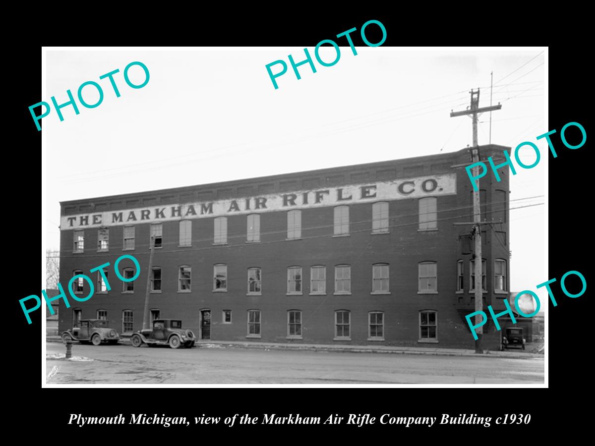 OLD LARGE HISTORIC PHOTO OF PLYMOUTH MICHIGAN, THE AIR RIFLE Co STORE c1930