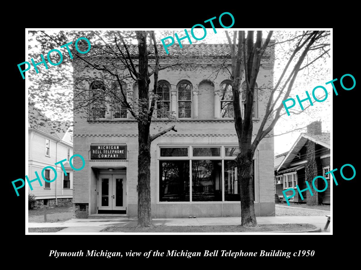 OLD LARGE HISTORIC PHOTO OF PLYMOUTH MICHIGAN, THE BELL TELEPHONE Co c1950