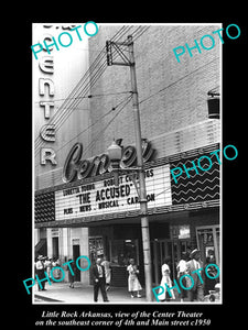 OLD LARGE HISTORIC PHOTO OF LITTLE ROCK ARKANSAS, THE CENTER THEATER c1950