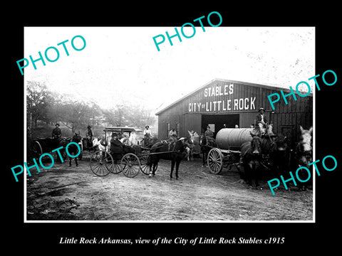 OLD LARGE HISTORIC PHOTO OF LITTLE ROCK ARKANSAS, THE HORSE LIVERY STABLES c1915