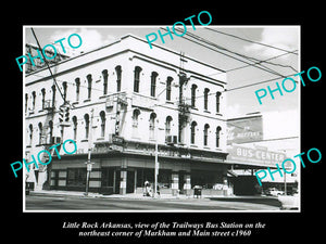 OLD LARGE HISTORIC PHOTO OF LITTLE ROCK ARKANSAS, THE TRAILWAYS BUS STATION 1960