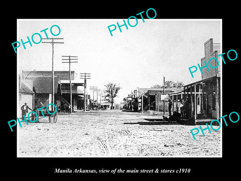 OLD LARGE HISTORIC PHOTO OF MANILA ARKANSAS, THE MAIN STREET & STORES c1910