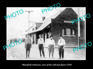 OLD LARGE HISTORIC PHOTO OF MANSFIELD ARKANSAS, THE RAILROAD DEPOT STATION c1910