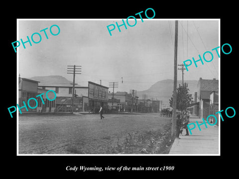 OLD LARGE HISTORIC PHOTO CODY WYOMING, VIEW OF THE MAIN STREET & STORES c1900