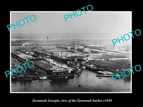 OLD LARGE HISTORIC PHOTO OF SAVANNAH GEORGIA, VIEW OF SAVANNAH HARBOR c1930