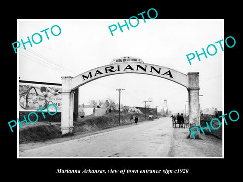 OLD LARGE HISTORIC PHOTO OF MARIANNA ARKANSAS, THE TOWN ENTRANCE SIGN c1920