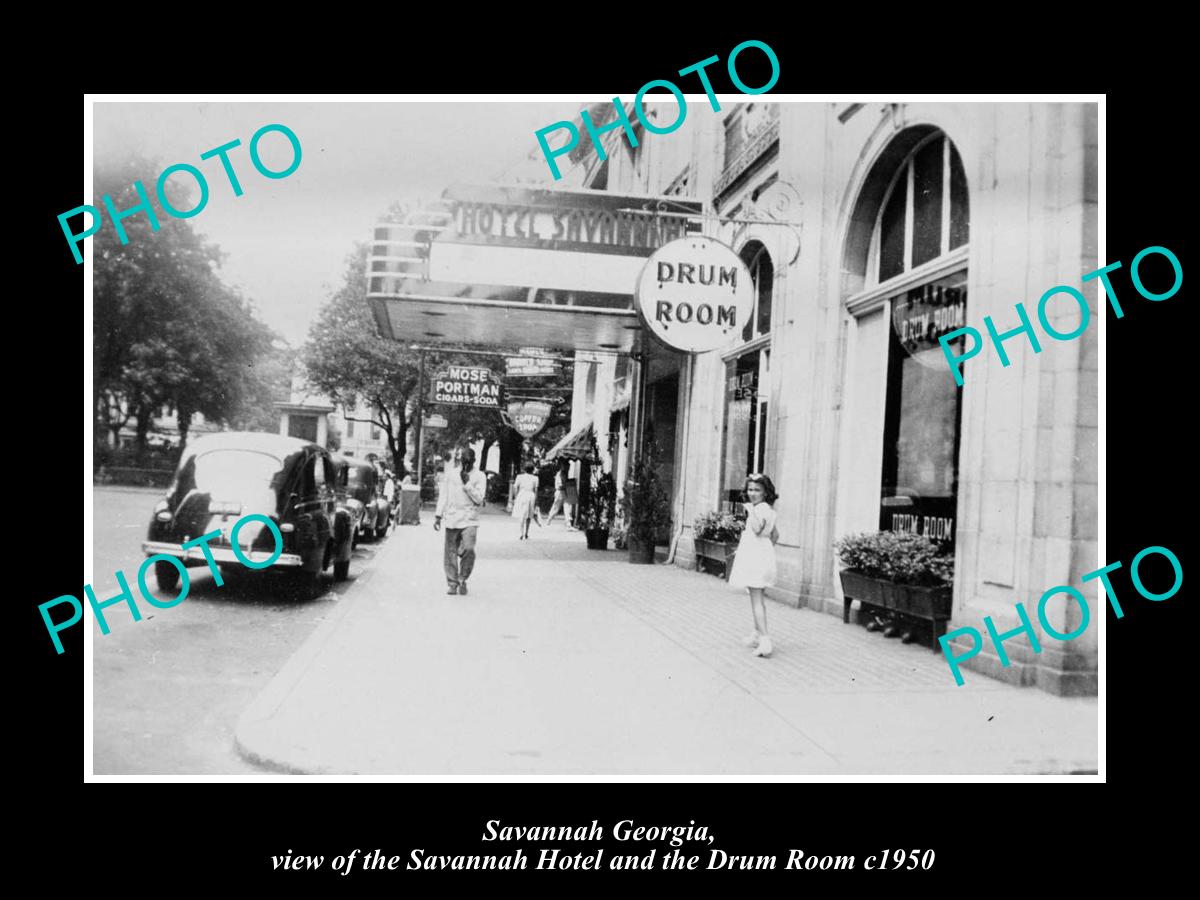 OLD LARGE HISTORIC PHOTO OF SAVANNAH GEORGIA, SAVANNAH HOTEL & DRUM ROOM c1950