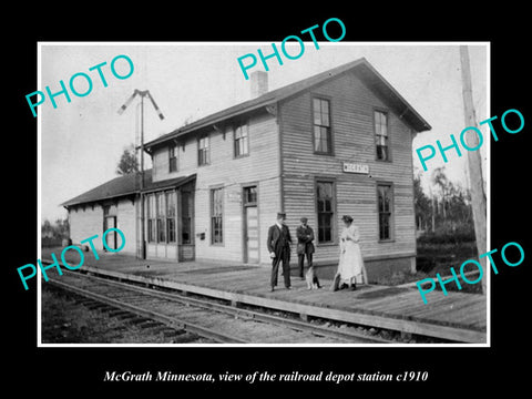 OLD LARGE HISTORIC PHOTO OF McGRATH MINNESOTA, THE RAILROAD DEPOT STATION c1910