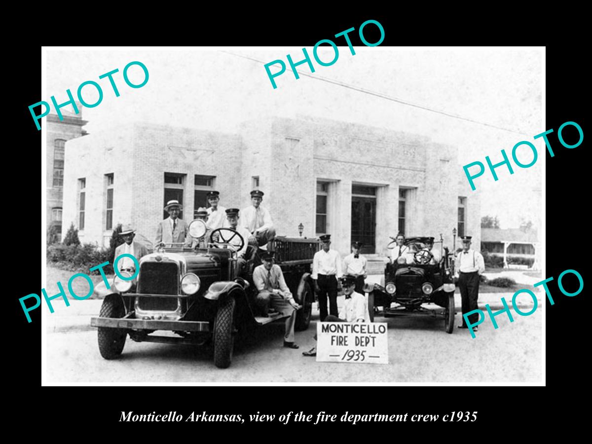 OLD LARGE HISTORIC PHOTO OF MONTICELLO ARKANSAS, THE FIRE DEPARTMENT TRUCK c1935