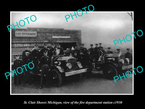 OLD LARGE HISTORIC PHOTO OF St CLAIR SHORE MICHIGAN, THE FIRE DEPARTMENT c1930