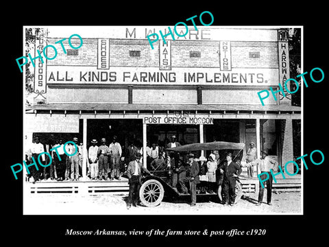 OLD LARGE HISTORIC PHOTO OF MOSCOW ARKANSAS, THE FARM STORE & POST OFFICE c1920